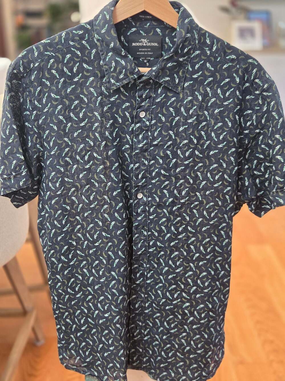 Rodd & Gunn Green SS 100% Linen Button-Down Shirt W/ Bird/Parrot Print (M)